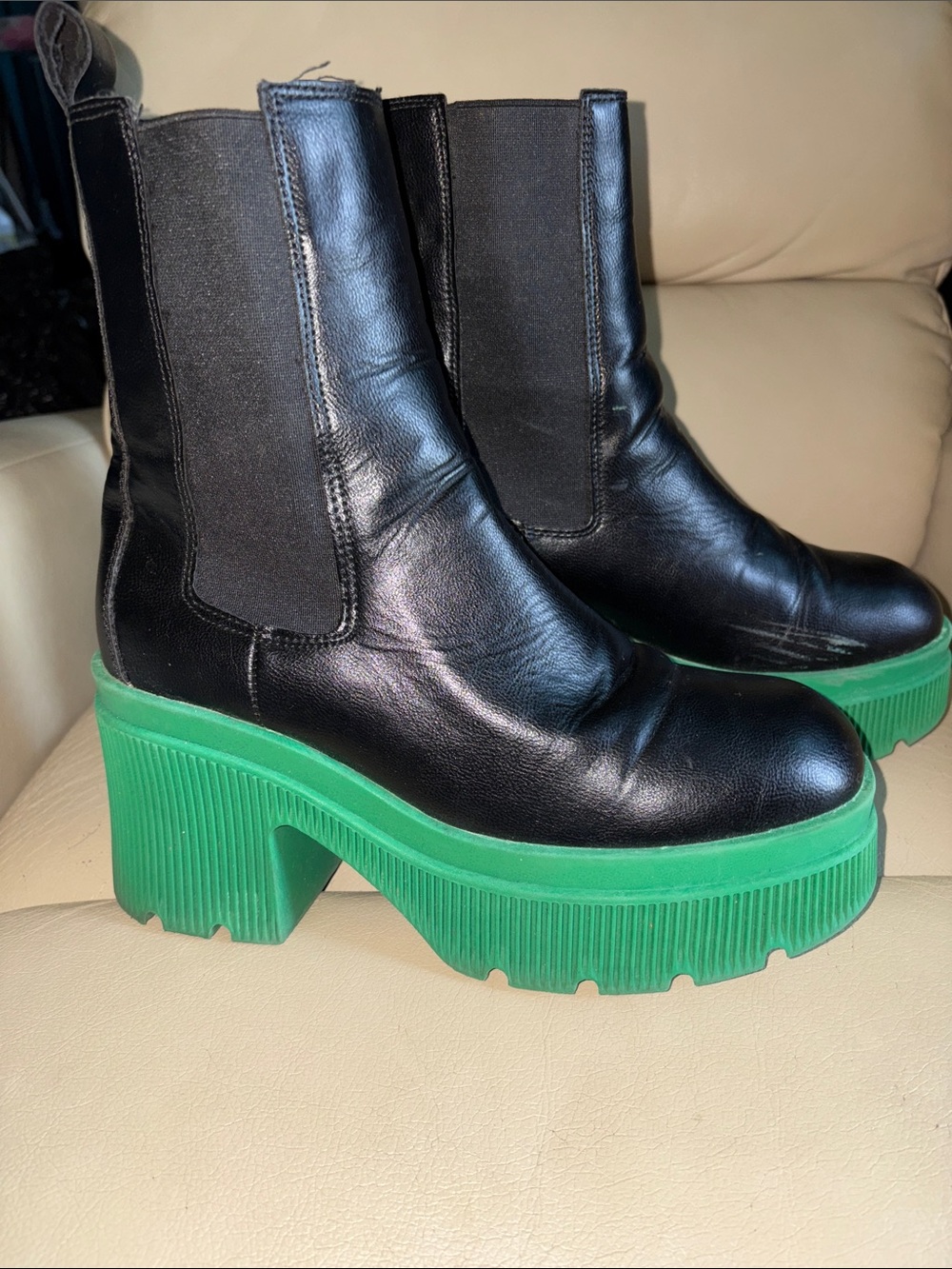 Bamboo Platform Chelsea Boots with Green Soles
